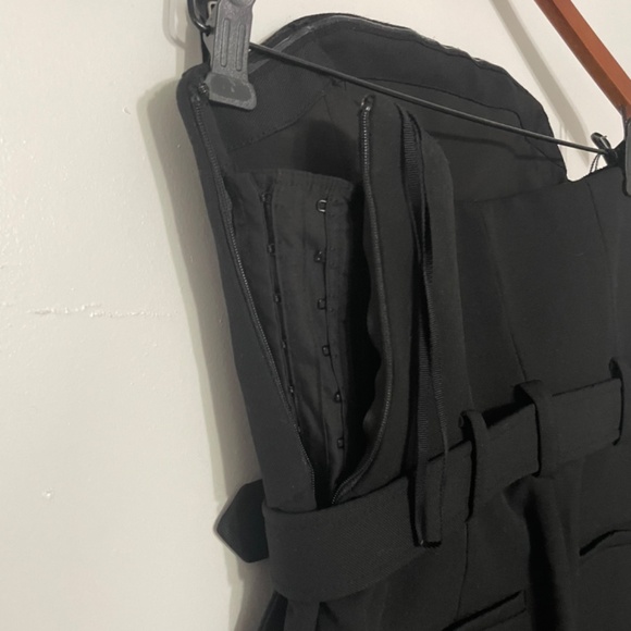 ALC Strapless Apron Front Black Tailored Belted Widish Leg Jumpsuit - Picture 9 of 16